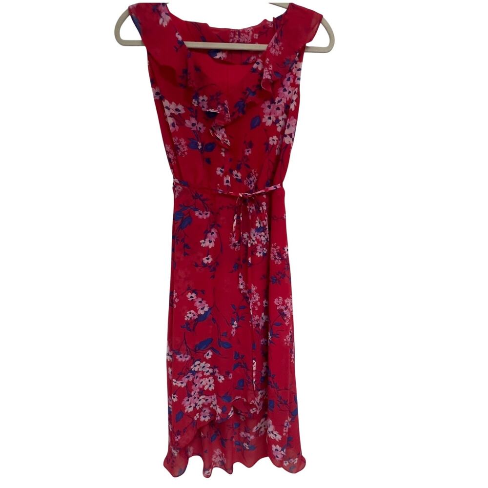 INC International Concepts Womens Red Floral Printed Wrap Dress High-Low Hem